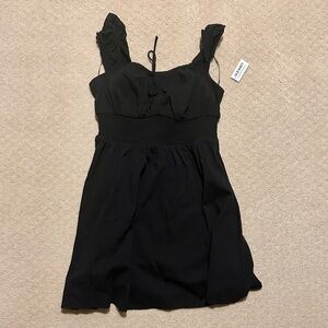 Old Navy Black Waist-Defined Floral Mini Dress - Small